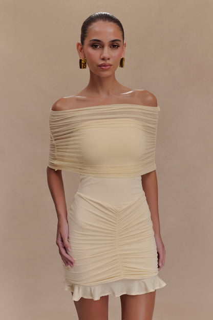Robe mini décolletée dos nu en mousseline et tulle - Ivoire