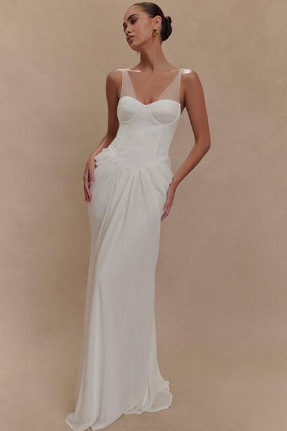 Robe Maxi Roxanne en Velours avec Corset - Blanche