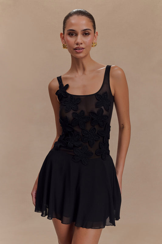 Mini-robe en maille Melanie avec fleurs - Noir