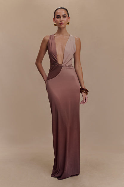 Robe Maxi Stella à drapage et matière fluide - Ombre Mocha