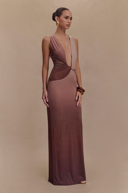 Robe Maxi Stella à drapage et matière fluide - Ombre Mocha