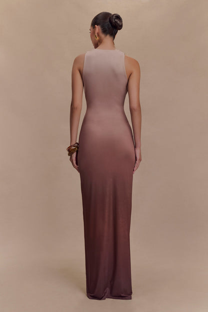 Robe Maxi Stella à drapage et matière fluide - Ombre Mocha