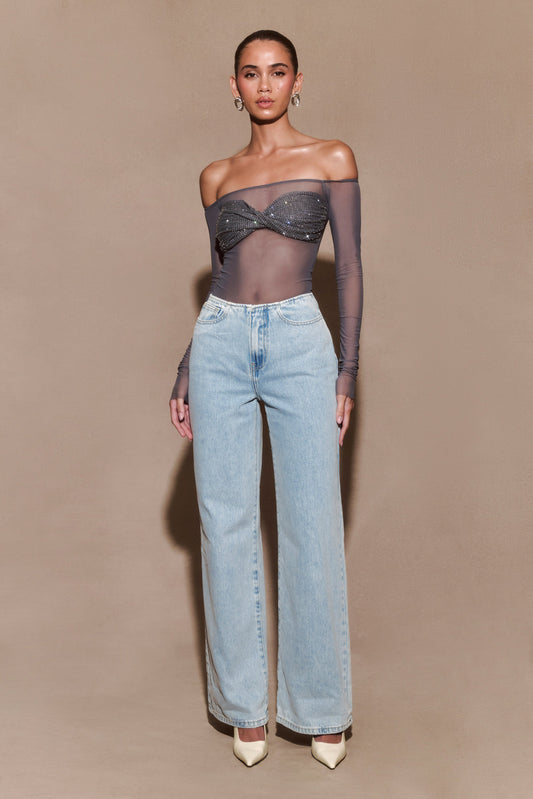 Top Garcelle Diamante à épaules dénudées - Gunmetal
