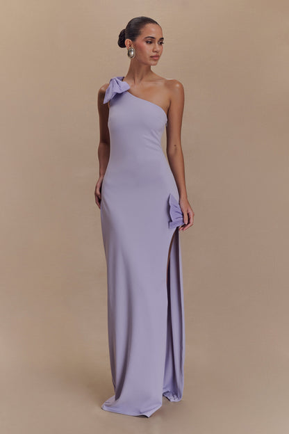 Robe longue à un épaule et nœud - Lila