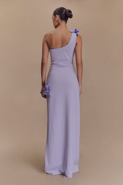 Robe longue à un épaule et nœud - Lila