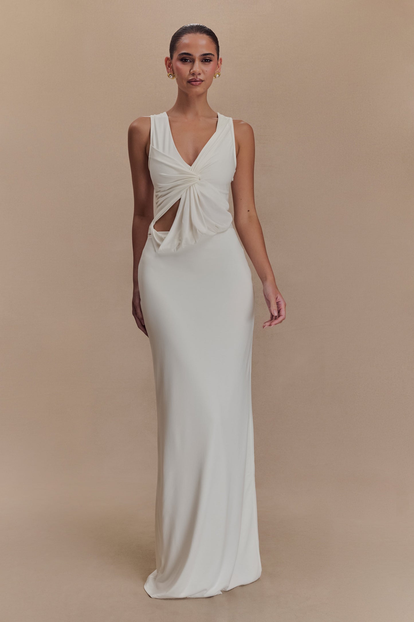 Robe maxi en jersey pêche Kassidy - Ivoire