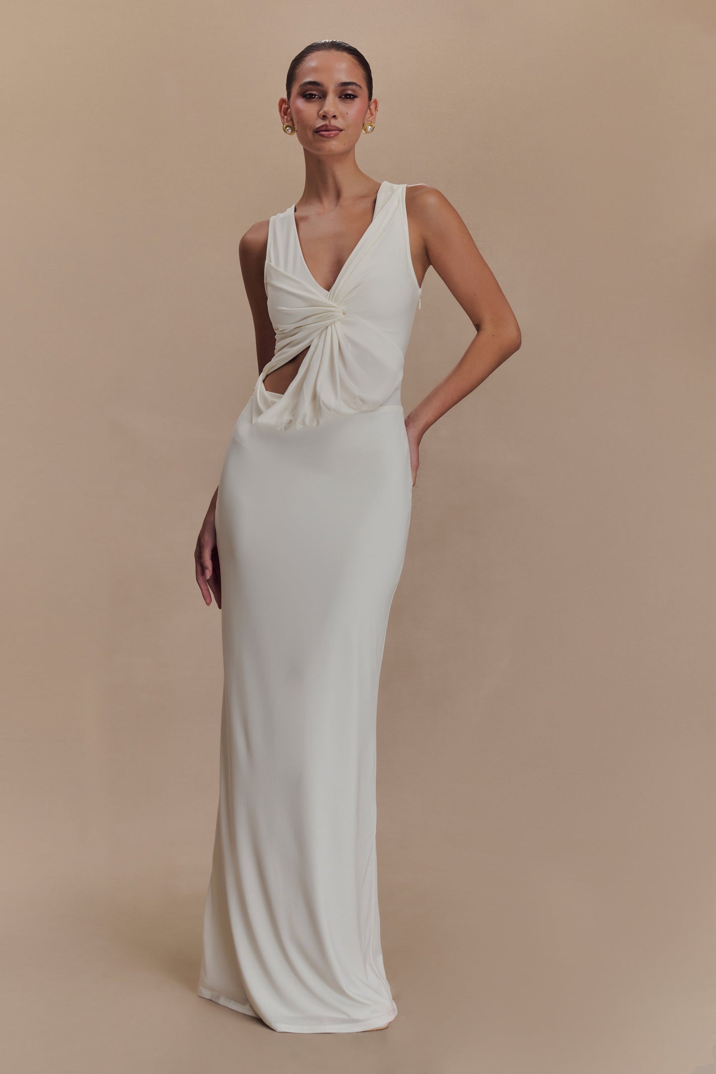 Robe maxi en jersey pêche Kassidy - Ivoire