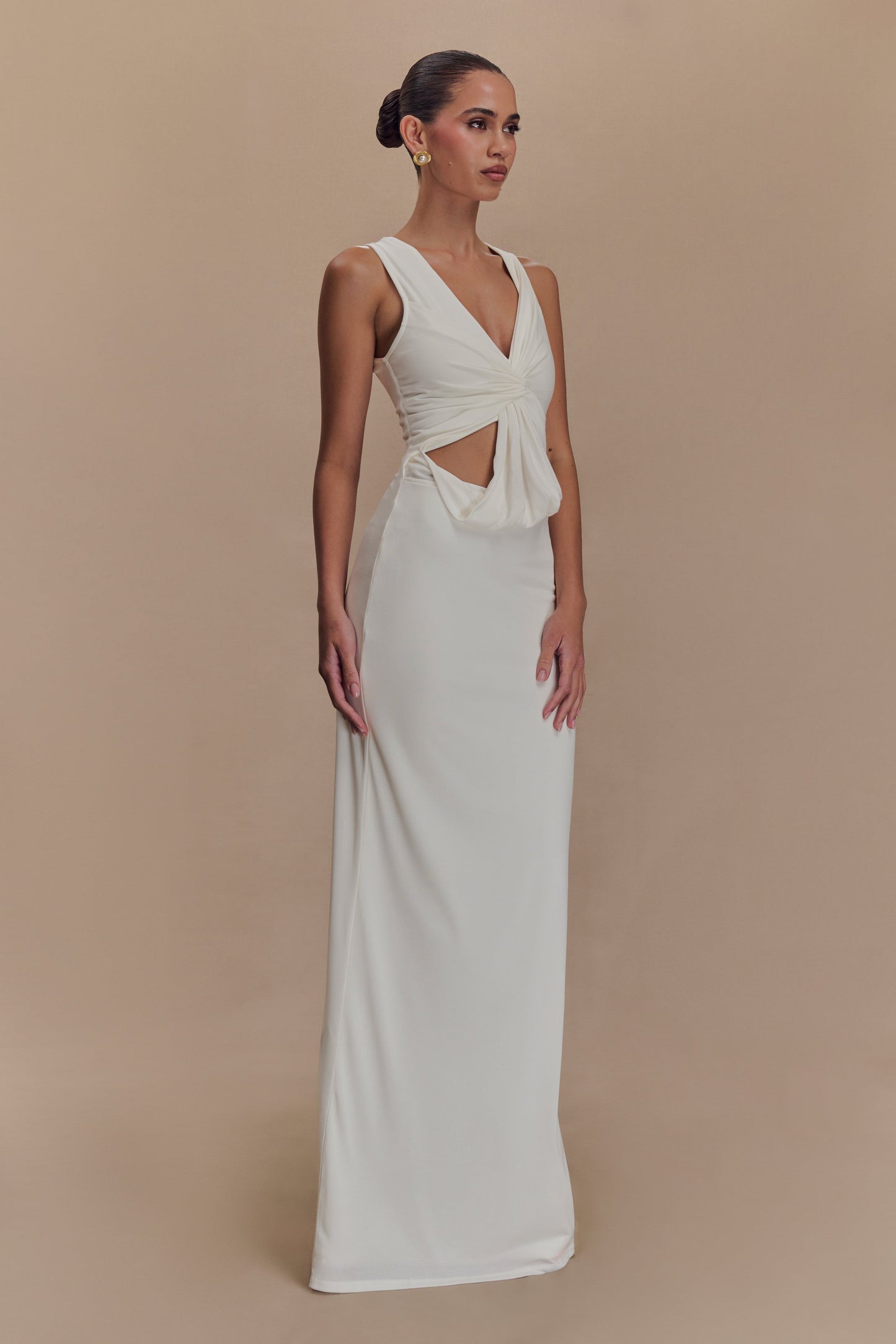 Robe maxi en jersey pêche Kassidy - Ivoire