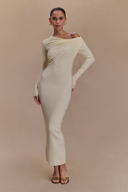 Robe mi-longue en jersey torsadé et drapé Culver - Crème