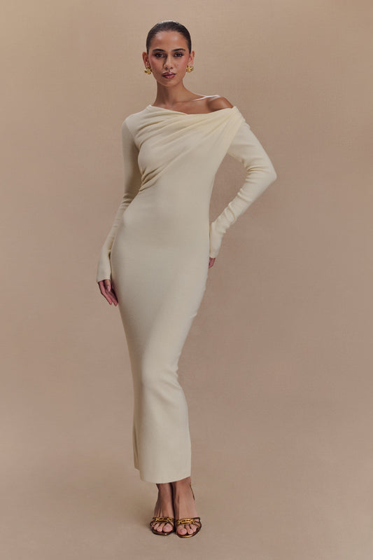Robe mi-longue en jersey torsadé et drapé Culver - Crème