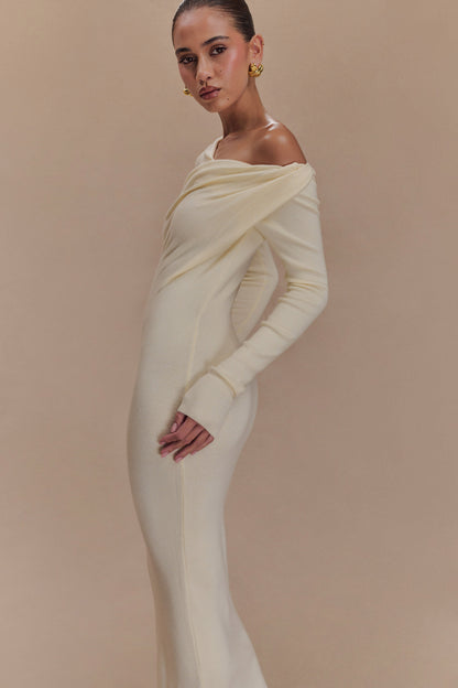 Robe mi-longue en jersey torsadé et drapé Culver - Crème