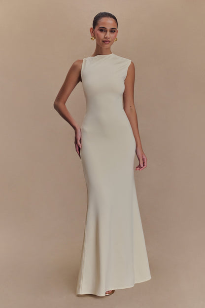 Robe longue en jersey scuba Katerina avec découpes - Ivoire