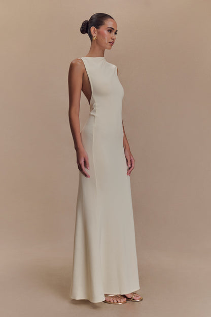 Robe longue en jersey scuba Katerina avec découpes - Ivoire