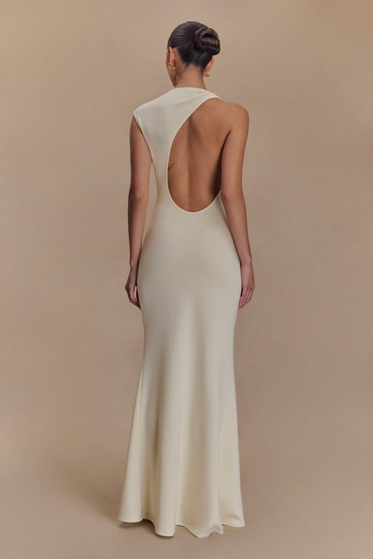 Robe longue en jersey scuba Katerina avec découpes - Ivoire
