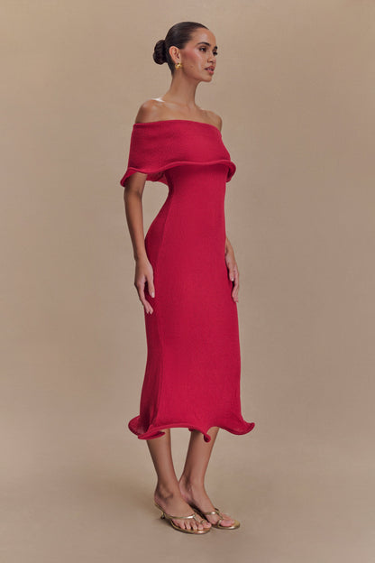 Molly Robe Mi-Longue en Tricot Décolletée - Framboise