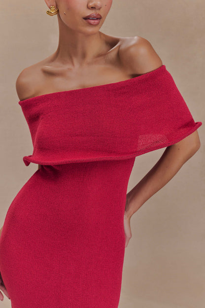 Molly Robe Mi-Longue en Tricot Décolletée - Framboise