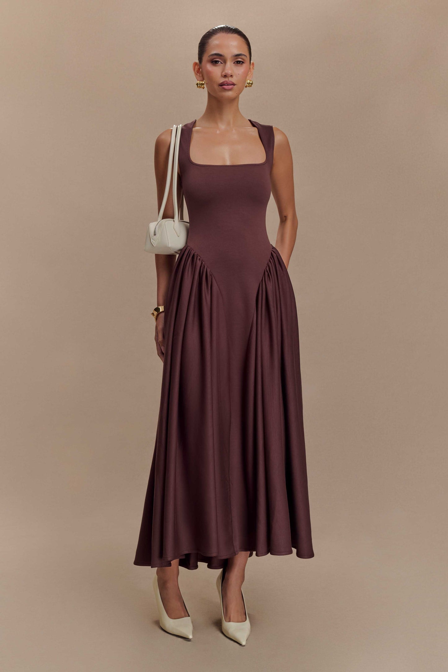 Robe midi en jersey scuba Sharon - Brun cacao