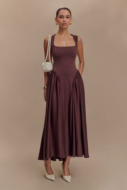 Robe midi en jersey scuba Sharon - Brun cacao