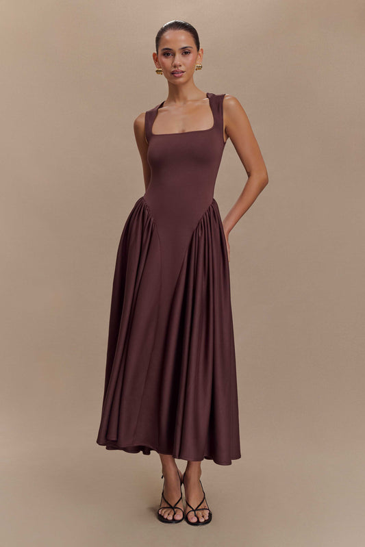 Robe midi en jersey scuba Sharon - Brun cacao