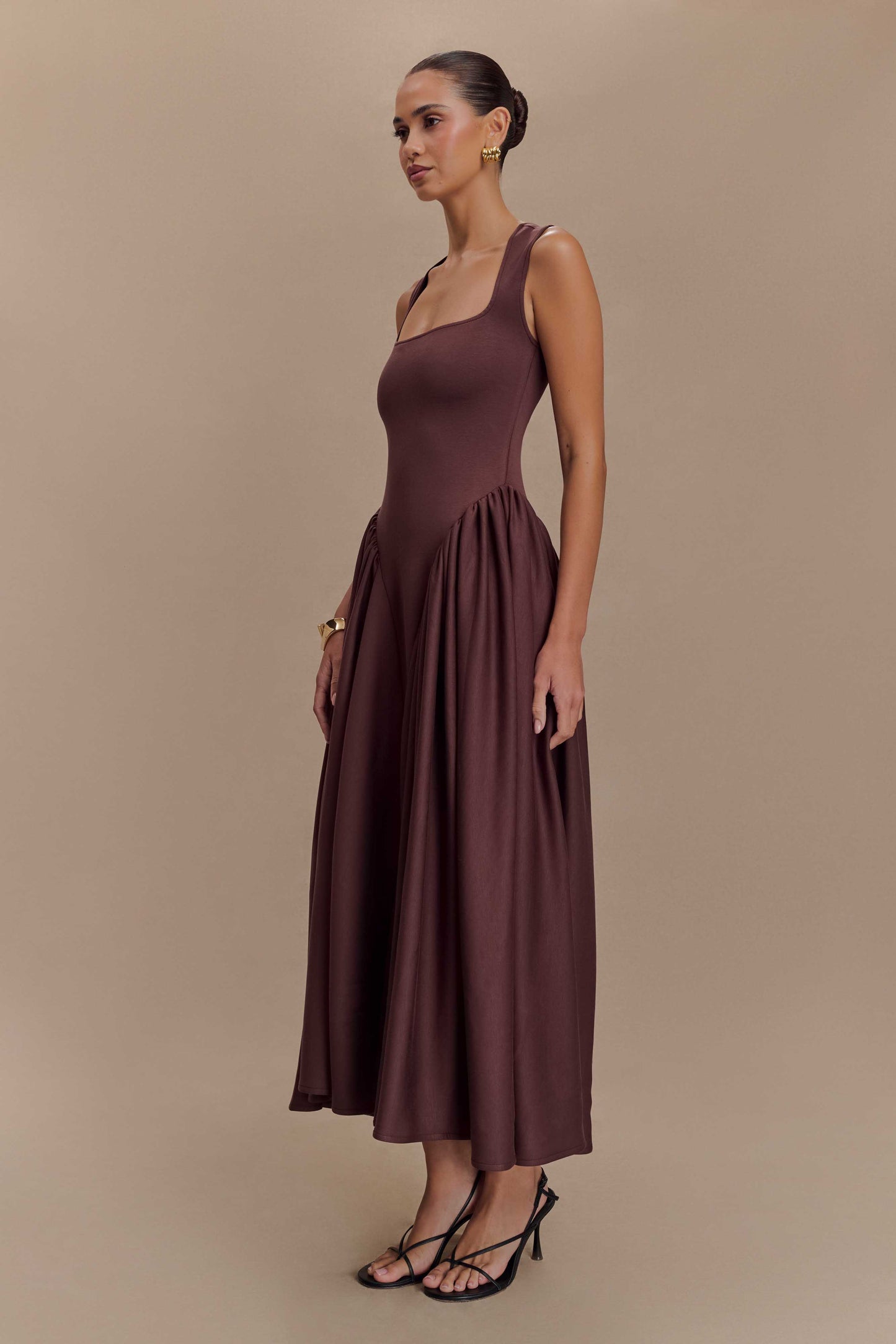 Robe midi en jersey scuba Sharon - Brun cacao