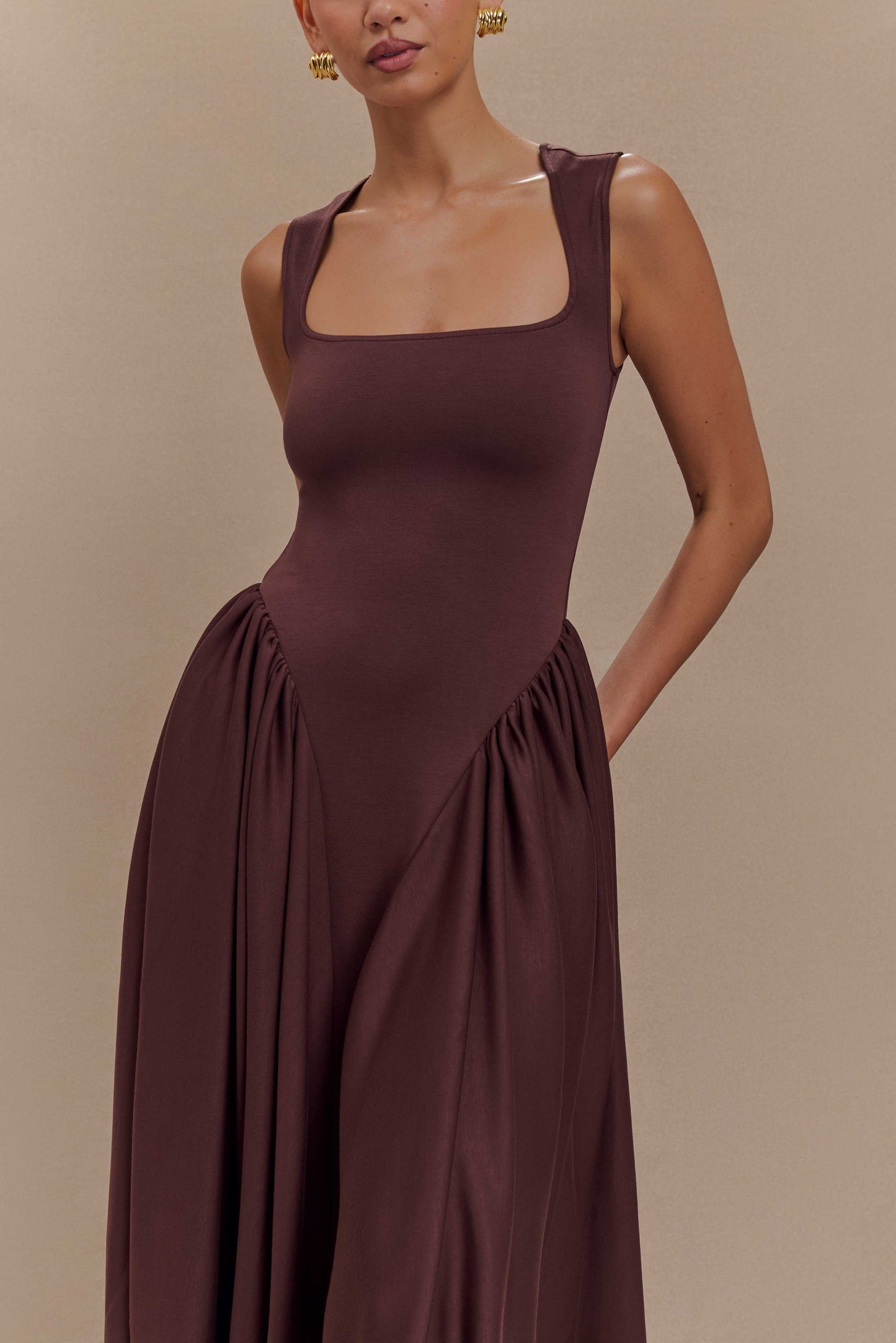 Robe midi en jersey scuba Sharon - Brun cacao