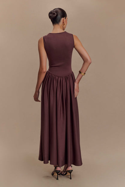 Robe midi en jersey scuba Sharon - Brun cacao