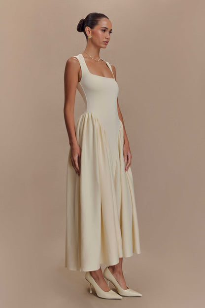 Robe mi-longue en jersey scuba Sharon - Ivoire