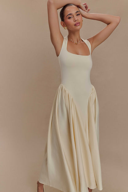 Robe mi-longue en jersey scuba Sharon - Ivoire