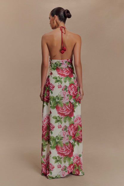 Robe Maxi Col Chandail Rosalia - Imprimé Rose Sonia