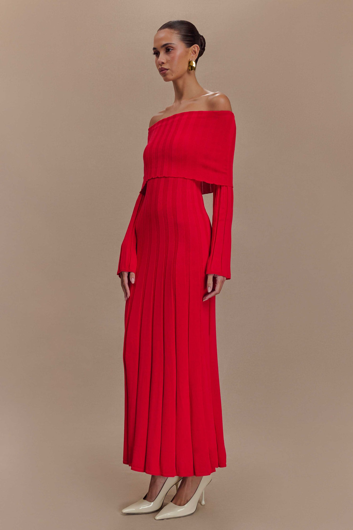 Robe mi-longue en jersey à manches longues Alonza - Rouge