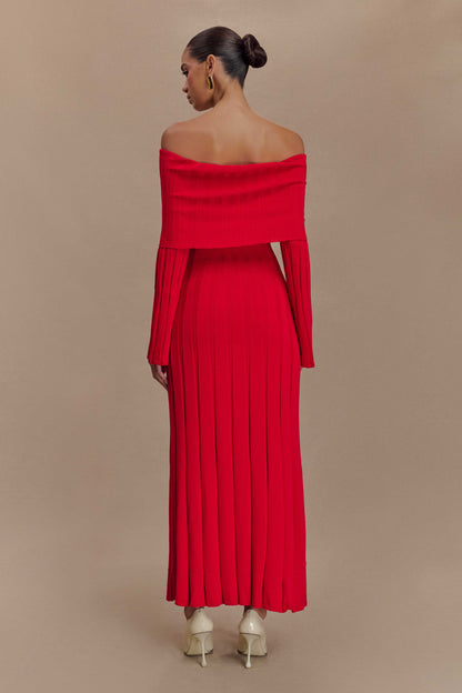 Robe mi-longue en jersey à manches longues Alonza - Rouge