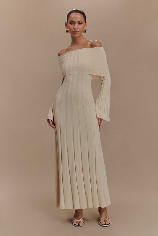 Robe mi-longue en jersey à manches longues Alonza - Crème