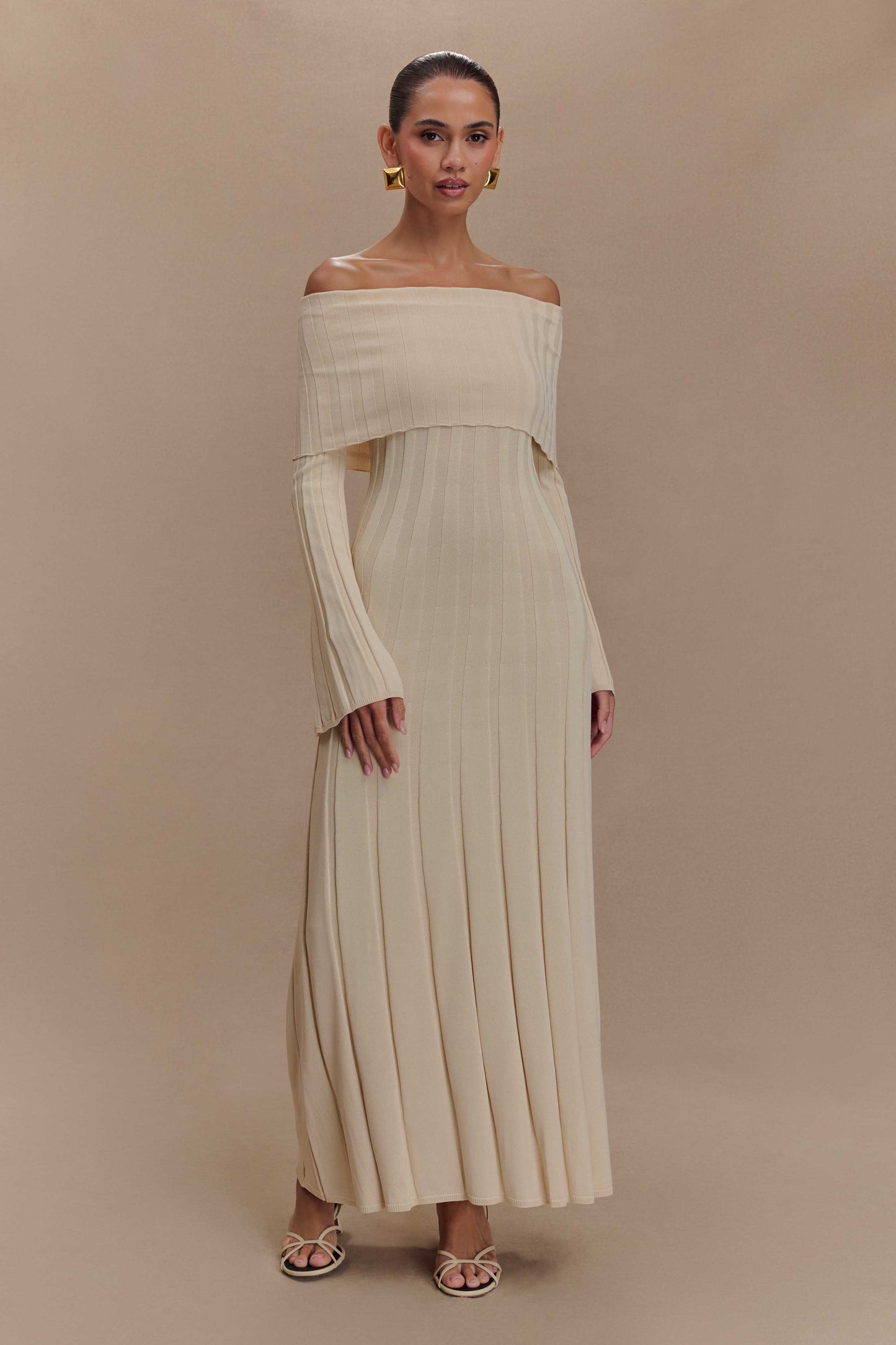 Robe mi-longue en jersey à manches longues Alonza - Crème