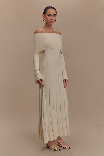 Robe mi-longue en jersey à manches longues Alonza - Crème