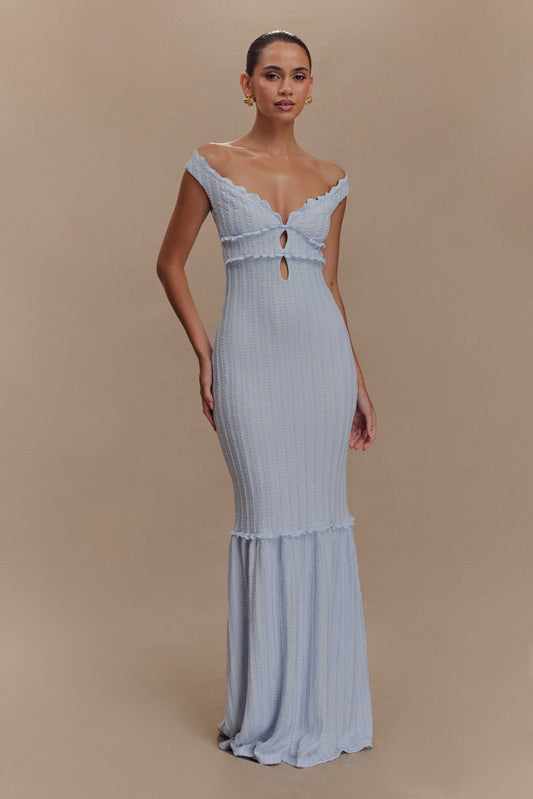 Robe Maxi à épaules dénudées Natalie - Bleu ciel