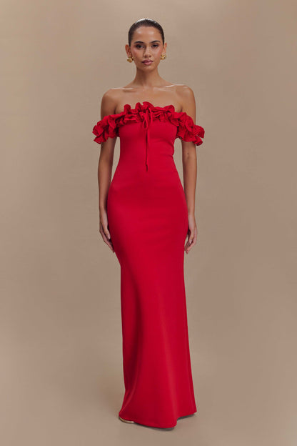 Robe Maxi Nova à Volants et Épaulettes - Rubis