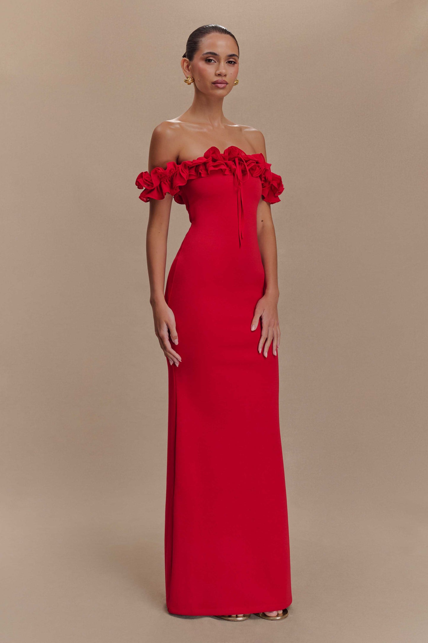 Robe Maxi Nova à Volants et Épaulettes - Rubis