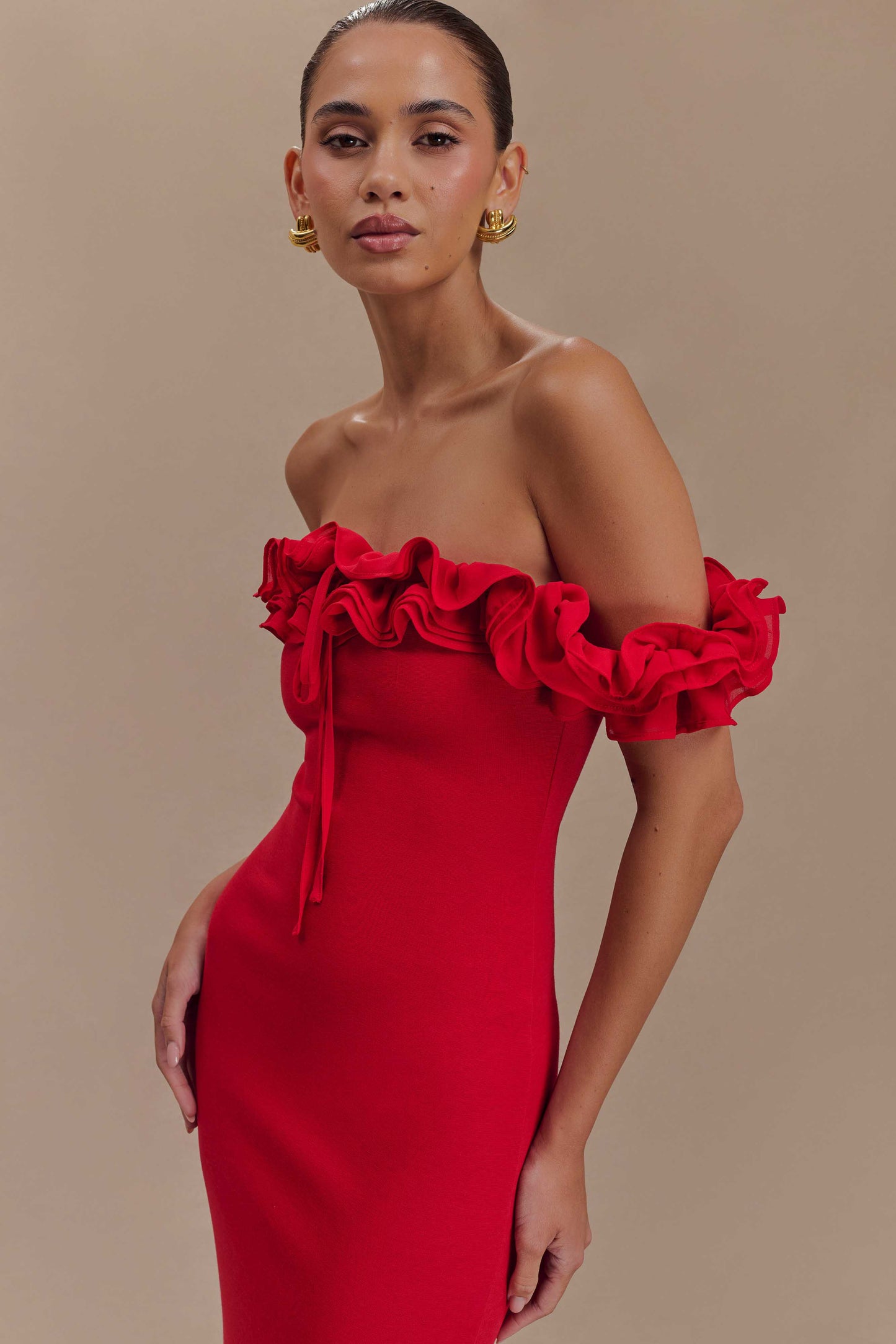 Robe Maxi Nova à Volants et Épaulettes - Rubis