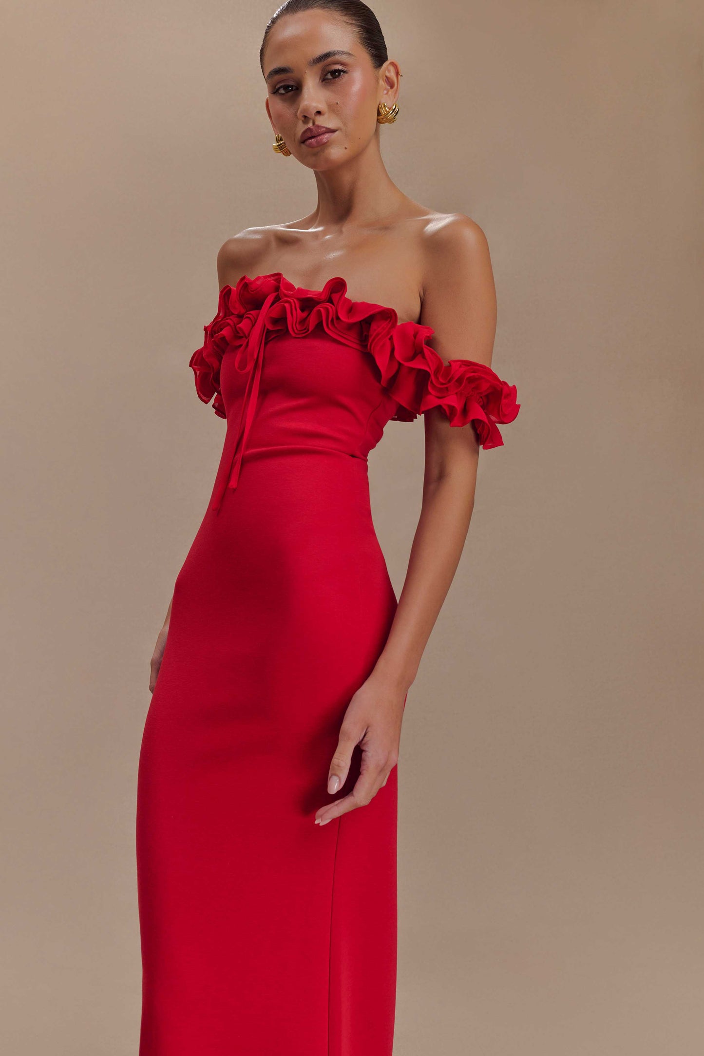 Robe Maxi Nova à Volants et Épaulettes - Rubis