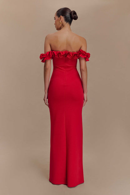 Robe Maxi Nova à Volants et Épaulettes - Rubis
