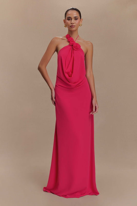 Robe Maxi Col Chandail Rosalia - Framboise