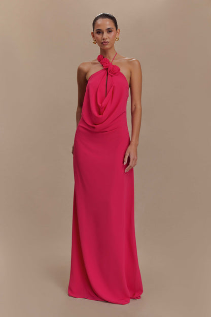 Robe Maxi Col Chandail Rosalia - Framboise