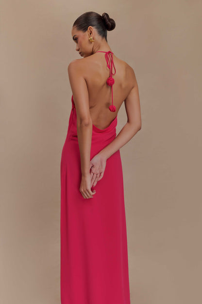 Robe Maxi Col Chandail Rosalia - Framboise