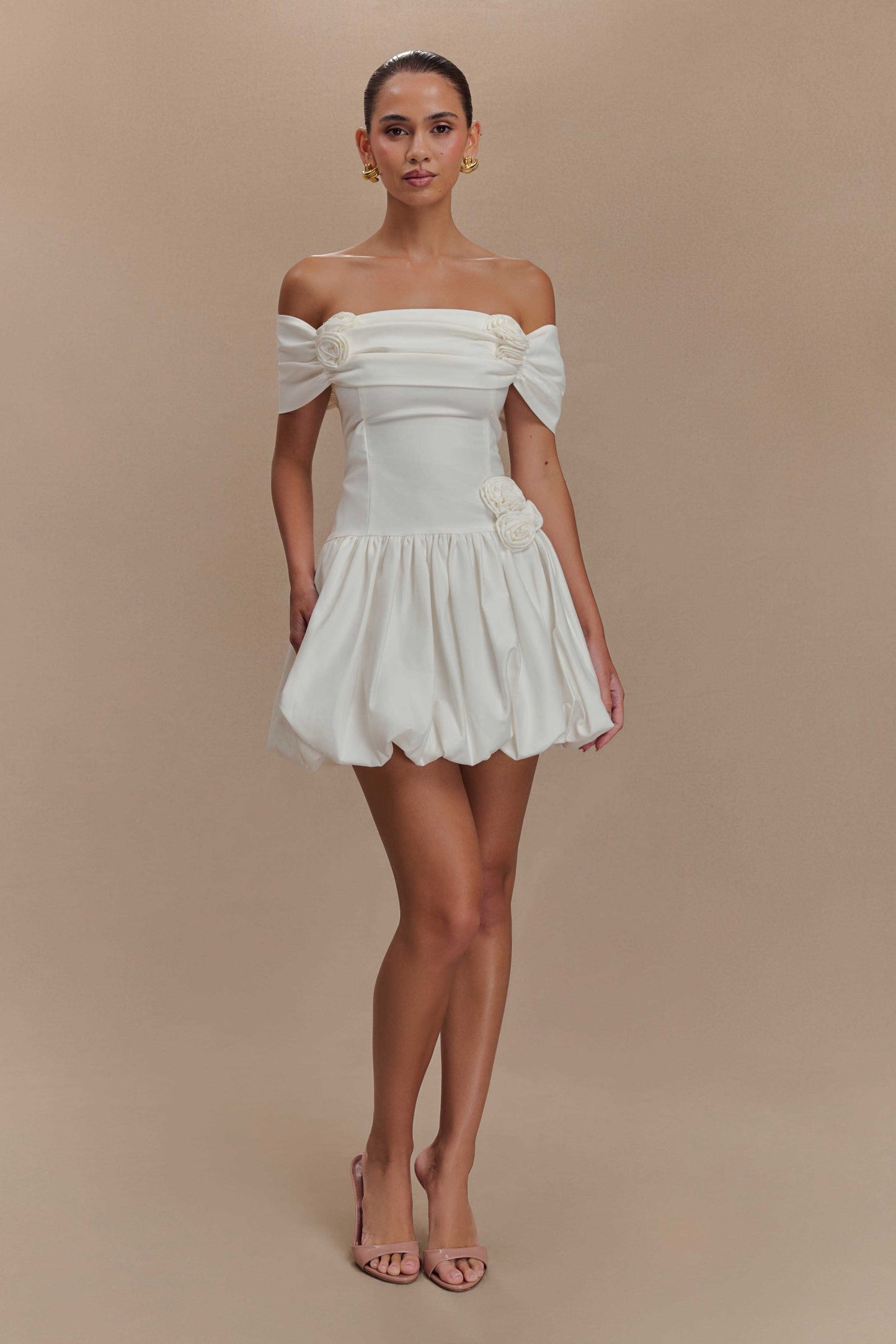 Mini-robe Giovanna à épaules dénudées - Blanche