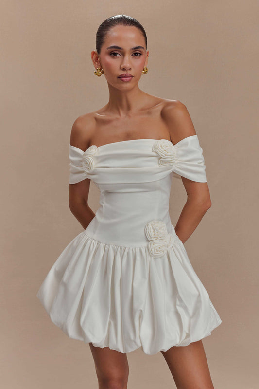 Mini-robe Giovanna à épaules dénudées - Blanche
