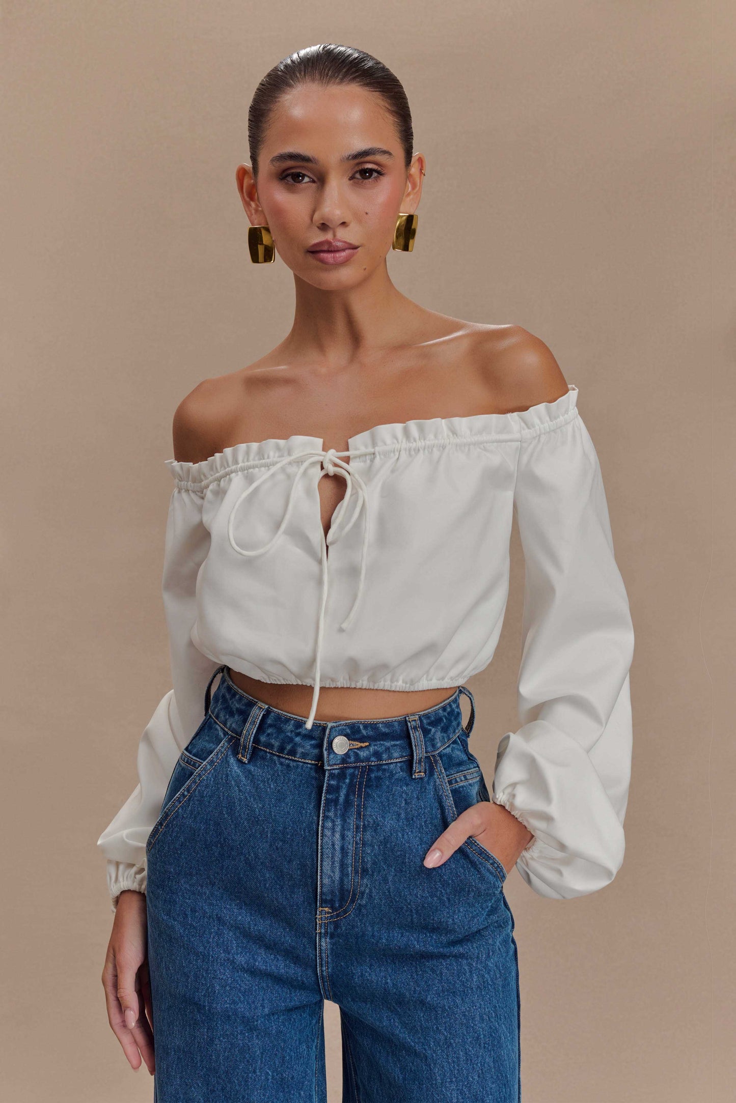Crop top décolleté épaules dénudées Salome - Blanc