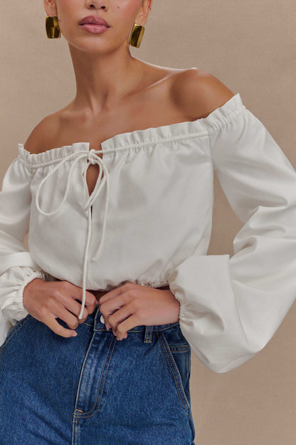 Crop top décolleté épaules dénudées Salome - Blanc