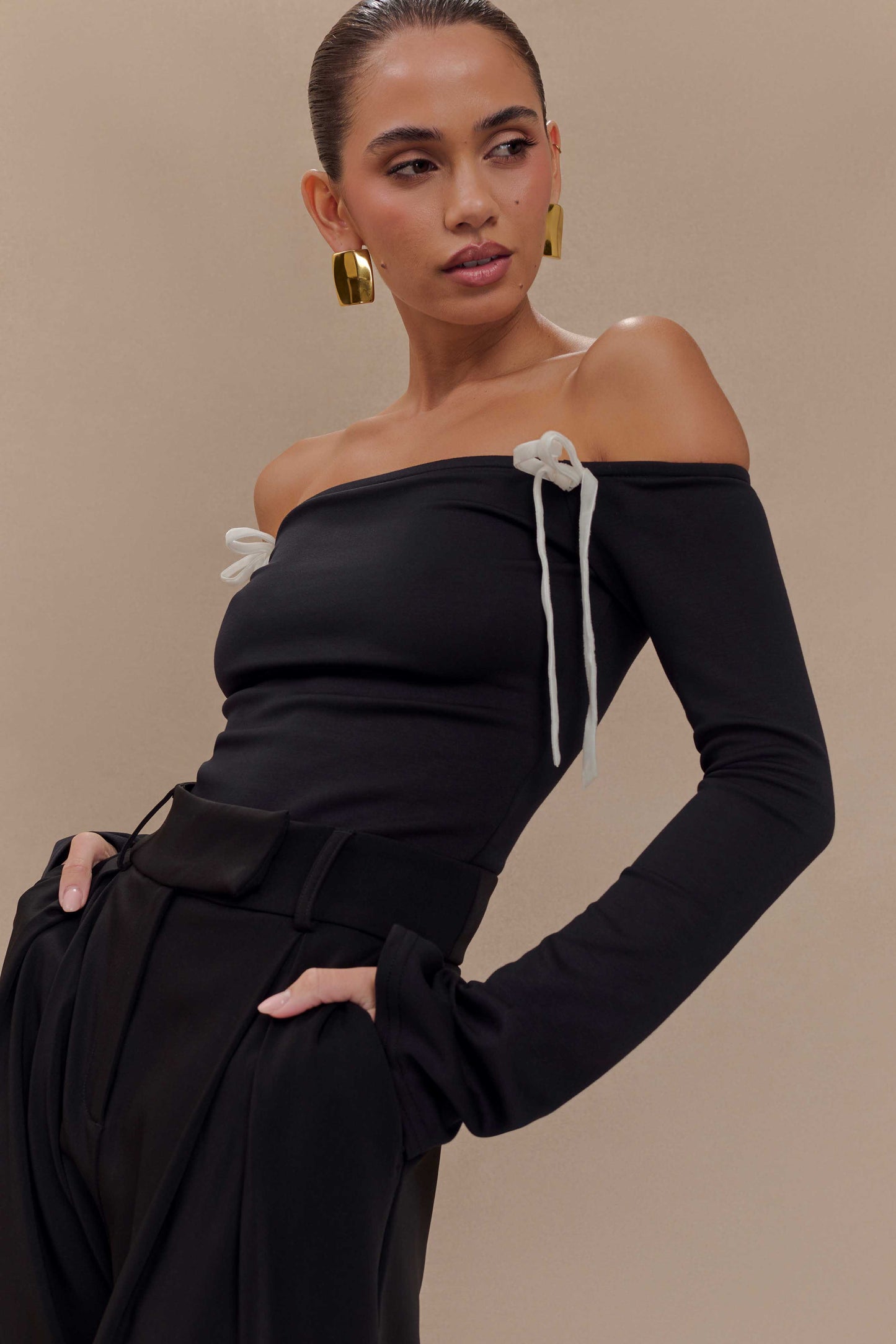 Top en jersey scuba contrasté Marlene - Noir/Blanc