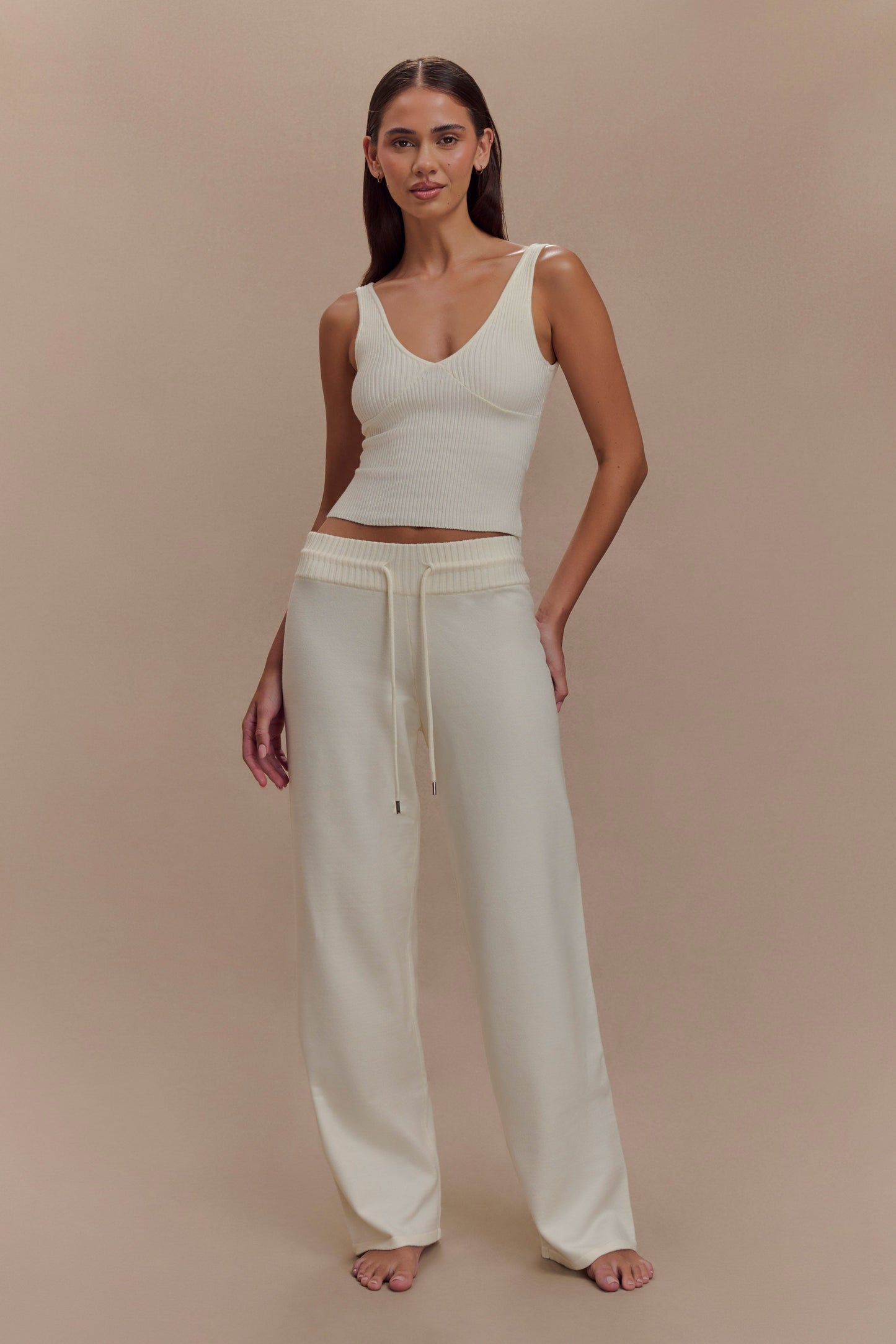 Pantalon large en tricot Natalya - Ivoire