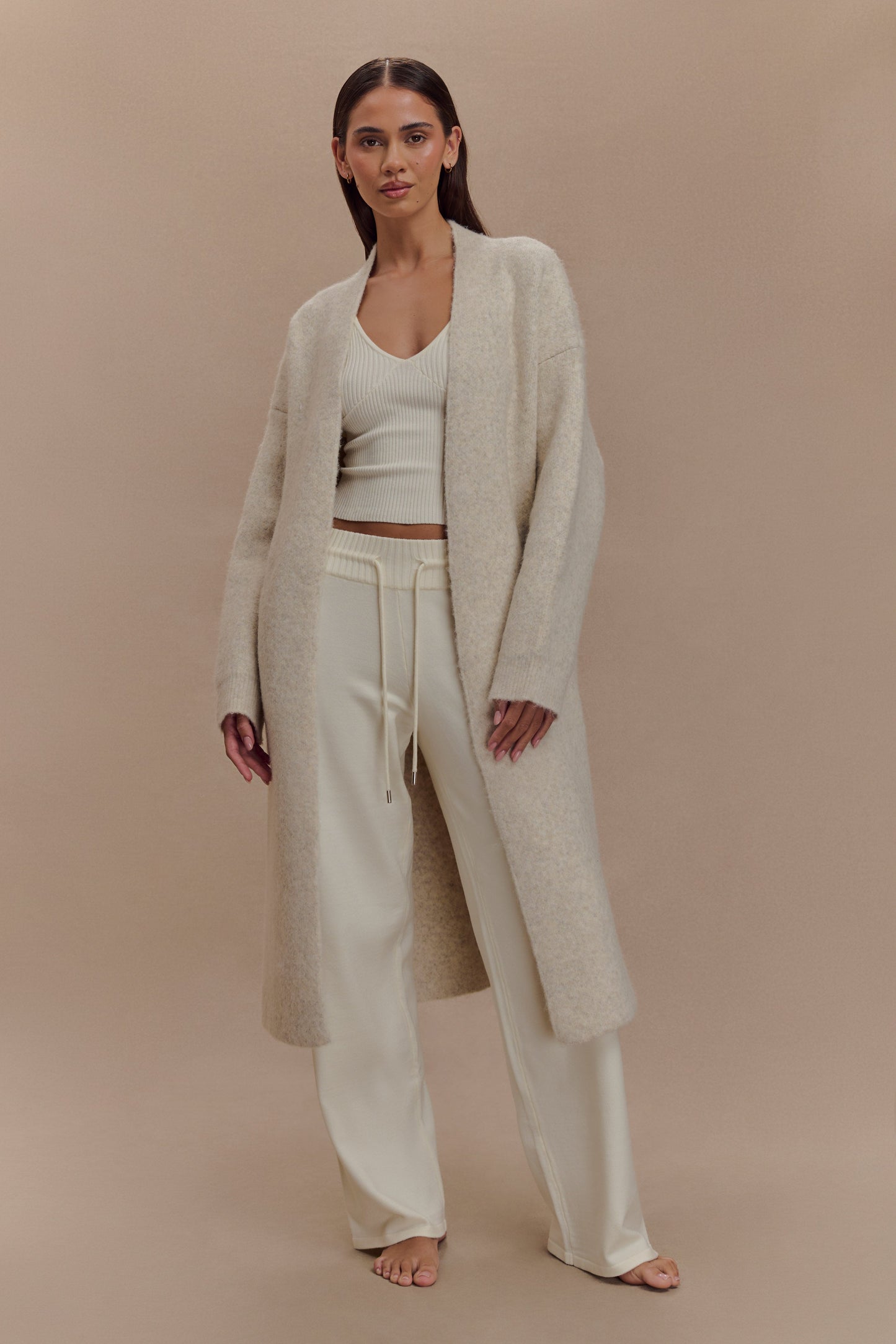 Cardigan Maxi Tricot Benson - Gris Crème